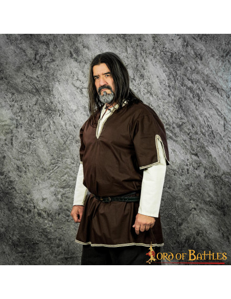 Viking tuniek met dubbele mouwen - Bruin