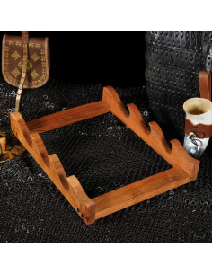 Houten muurbeugel om 3 zwaarden op te hangen 2