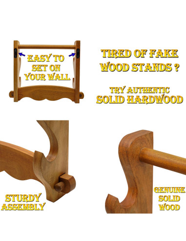 Soporte de pared en madera para colgar 2 espadas (38x30,5 cm.)