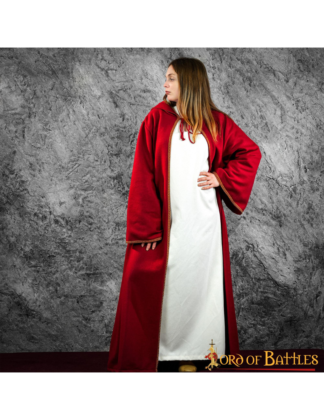 Capa medieval de invierno roja de mujer, con mangas ⚔️ Tienda-Medieval