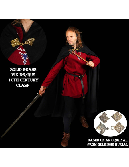 Grote wollen cape met messing gesp -...