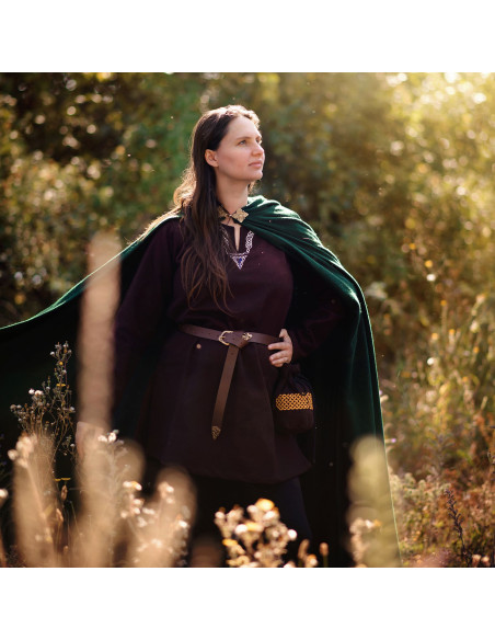 Stor uldkappe med messinglås - Grøn