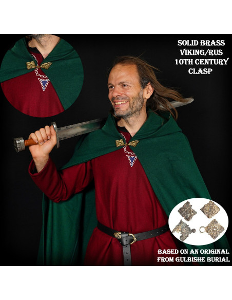 Grote wollen cape met messing gesp -...