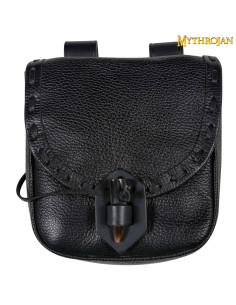 Bolsa medieval en piel con cierre de cuerno - Negra...