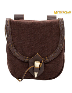 Bolsa medieval en lona y piel con cierre de cuerno -...