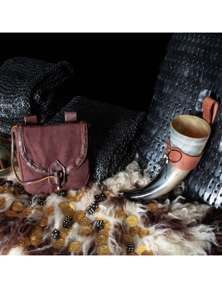 Bolsa medieval en lona y piel con...