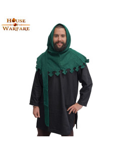 Capucha medieval de lana con cola Liripipe en verde...