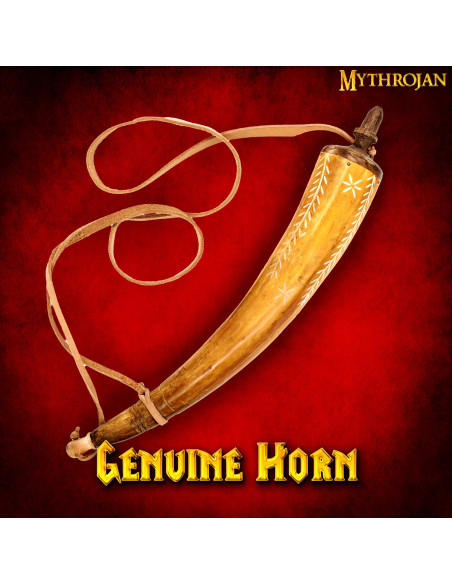 Polvorera de cuerno tallado a mano y...