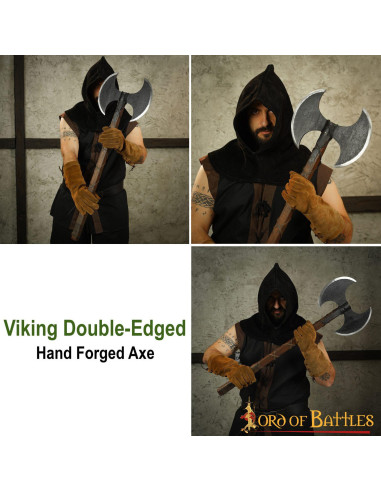 Hacha vikinga doble filo en acero al carbono (91 cm.)