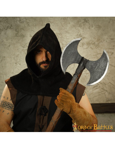 Hacha vikinga doble filo en acero al carbono (91 cm.)