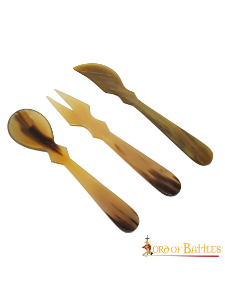 3er-Set mittelalterliches Hornbesteck...