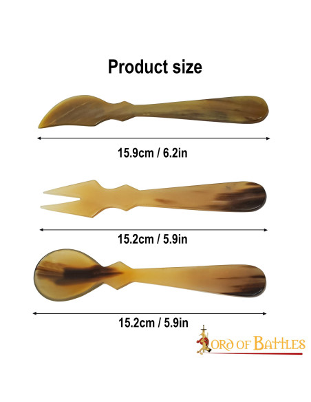 3er-Set mittelalterliches Hornbesteck...