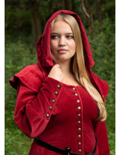 Middeleeuwse hood-gugel Mirella in rood fluweel