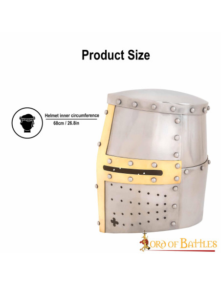 Kruisvaardershelm met messing kruis