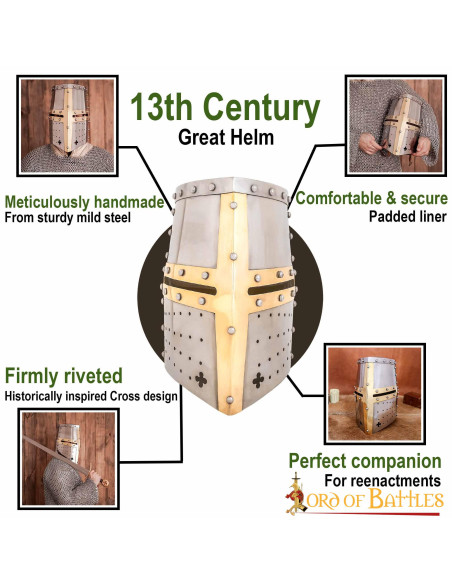 Kreuzfahrerhelm mit Messingkreuz