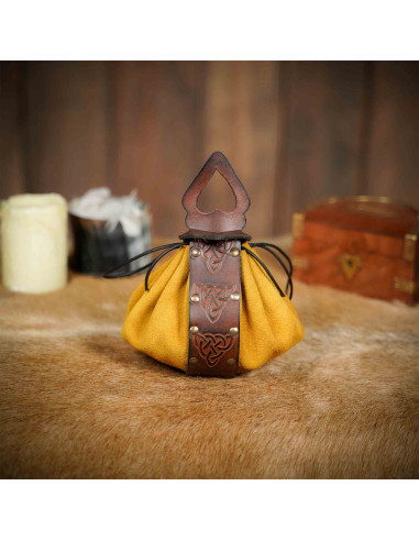 Betteltasche aus keltischem Leder – braun und gelb