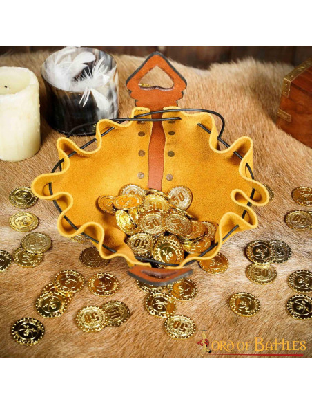 Keltische leren bedeltas - bruin en geel