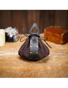 Betteltasche aus keltischem Leder – braun und schwarz