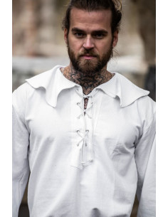 Middeleeuws overhemd met Athos model kraag, kleur wit