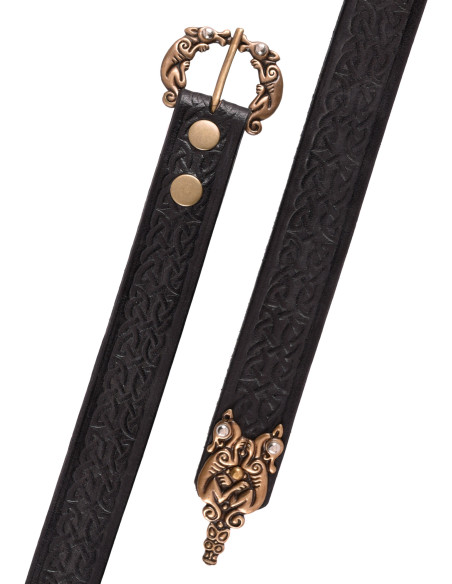 Celtic knots bælte i sort læder, 170 cm.