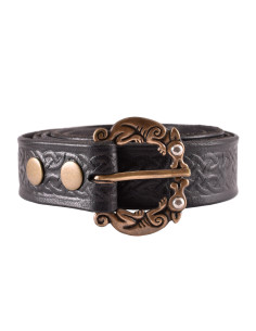 Riem met Keltische knopen in zwart leer, 170 cm. 2
