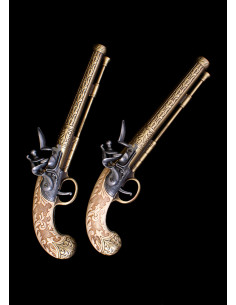 Sæt med 2 dekorative duelpistoler med flint (1700-tallet)