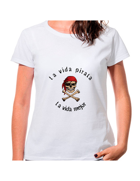 La Vida Pirata Dames T-shirt in wit,...