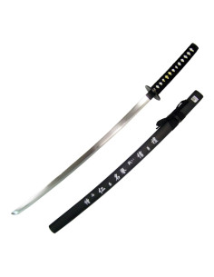 Dekorative schwarze Katana-Scheide mit eingraviertem Text...