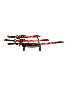 Zierset Drache mit Katana, Wakizashi und rotem Tanto