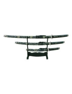 Dekorativt sæt med blåt Katana, wakizashi og tanto