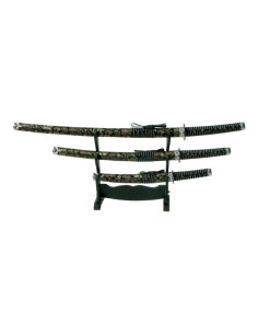 Zierset mit Katana, Wakizashi und schwarzem Blumen-Tanto