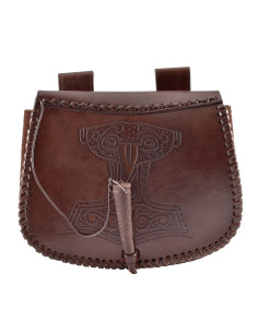 Vikingetaske Thors hammer i brunt læder, til at bære på... 2