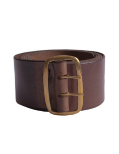 Middeleeuwse leren riem met messing gesp, bruin (135 cm.) 2
