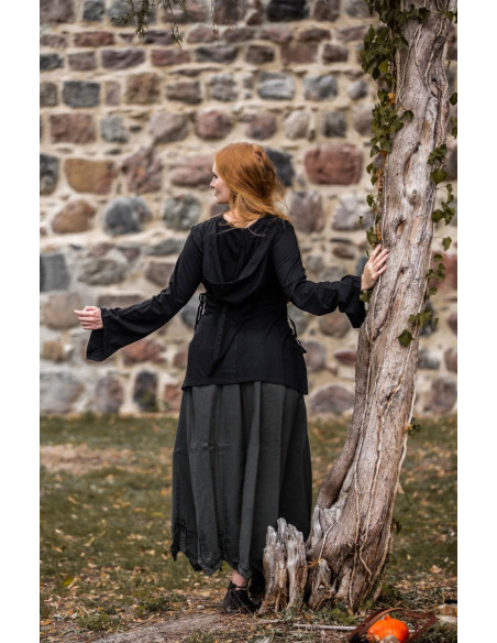 Mittelalterbluse Lea Schwarz mit Kapuze
