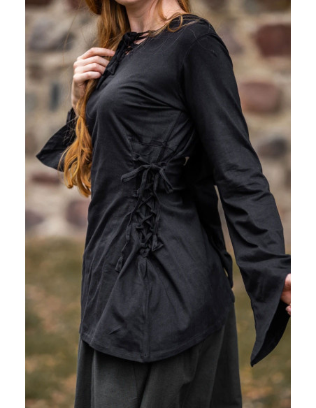 Middelalderbluse Lea Black med hætte