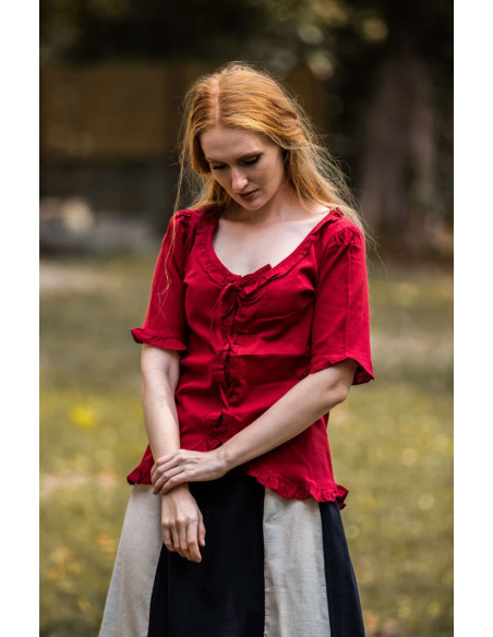 Bea middeleeuwse damesblouse, rode kleur