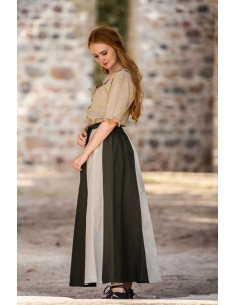 Middelalderskørt Diana model, naturlig grøn-hvid