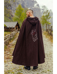 Alpha Wikingerumhang mit Wolfsstickerei, braun
