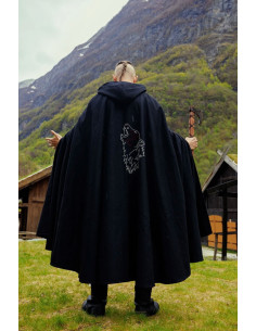 Capa vikinga Alpha con bordados de lobo, negro