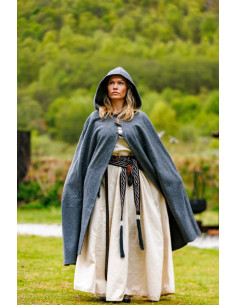 Korte middeleeuwse cape voor dame model Marie, kleur grijs 2