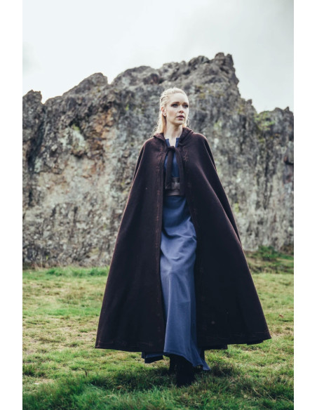 Capa marrón de lana medieval con...