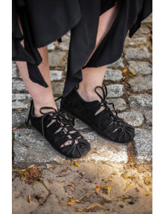 Sandalias romanas bajas en ante negro 2