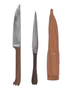 Set 2 cubiertos medievales con funda de piel - mango madera