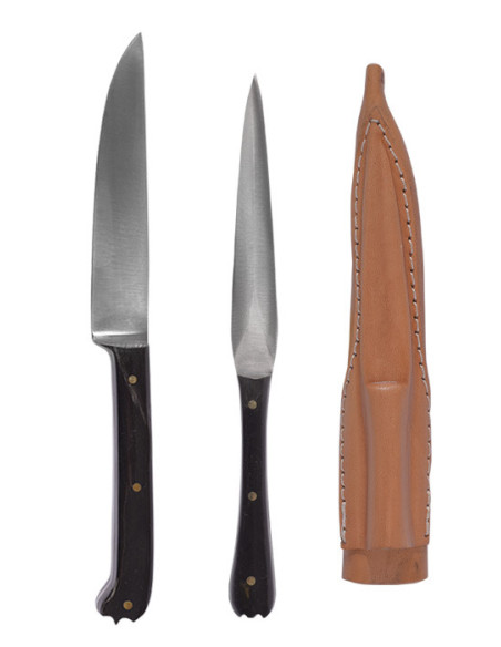 Set 2 middeleeuws bestek met leren...