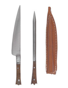 2er Set mittelalterliches Zinnenbesteck mit Lederbezug -...
