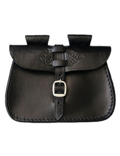 Bolso de cuero negro con diseño celta