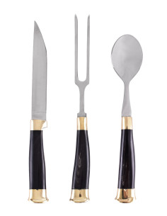 3er Set mittelalterliches Besteck mit Deckel, Horngriff
