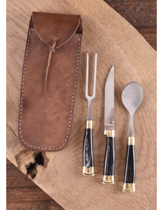 3er Set mittelalterliches Besteck mit Deckel, Horngriff 2