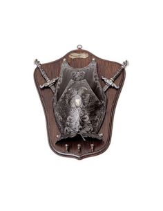 Panoplia medieval, tipo llavero, con 2 espadas y escudo...
