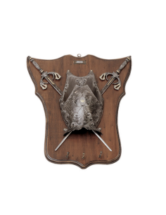 Panoplia medieval, tipo llavero, con 2 espadas y escudo...
